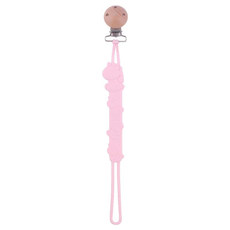 Baby Silicone Pacifier Chains Cartoon Pattern Beech Wood Dummy Clip For Baby Teether Nipple Chain Nursing Chew Toys