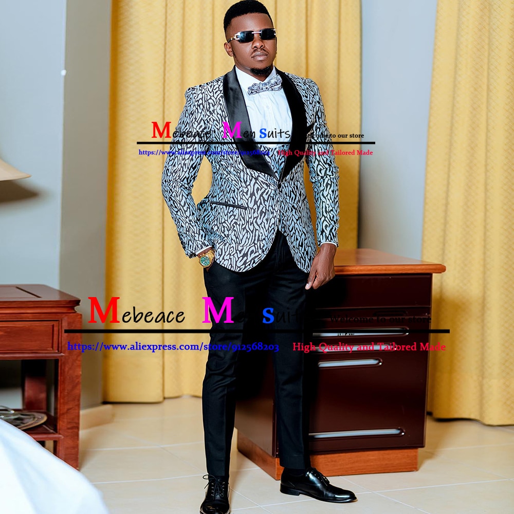 Luxury White Ripple Men Suit Latest Designs Wedding Suit for Men Slim Fit Groom Party Prom Tuxedo 3 Pieces Male Blazer Hombre