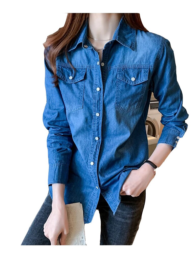 Denim shirt women 2021 spring and autumn new thin bottoming shirt jacket trend