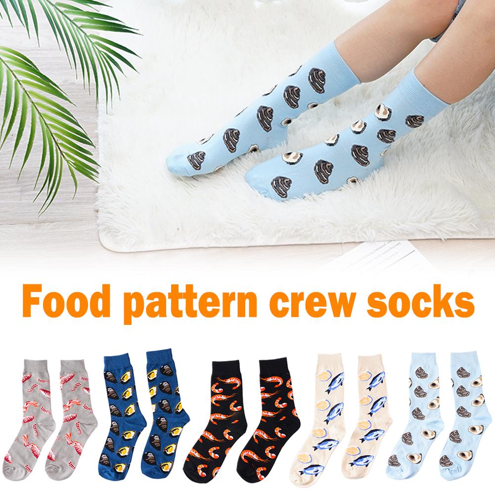 Fashion Men's Printed Socks Blending Cotton Middle Socks Cod Mussels Barrel Shrimp Seafood Salmon Arctic Pattern Oysters Oc