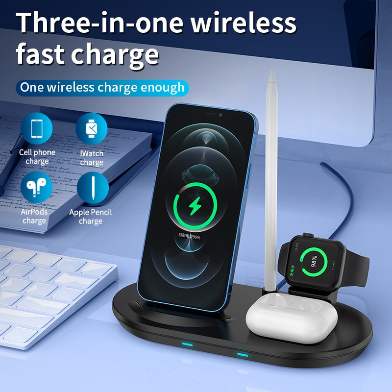 15W Fast Wireless Charger 3 in 1 Qi Charging Dock Station For iPhone 13 12 11 Pro XS MAX XR X 8 Apple Watch 6 5 4 3 AirPods Pro