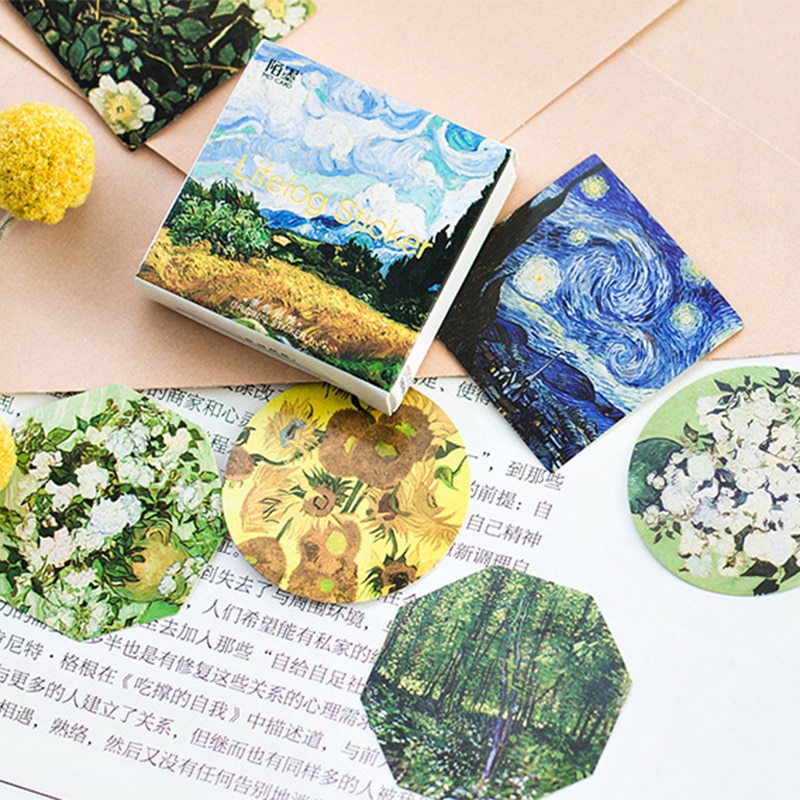 45pcs/box Van Gogh Oil Painting Sticker DIY Photo Album Deco Junk Journal Scrapbooking Supplies Aesth Sealing Stickers