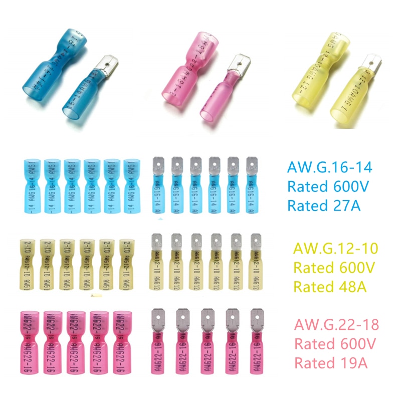 60Pcs Heat Shrink Spade Male & Female Crimp Terminals Insulated Electric Wire Connector Assorted Kit