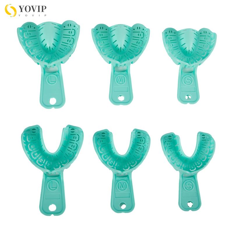 6Pcs Dental Implant Tray Green Full Mouth Removable Partial Mold Tray Easy To Fold Baffle Plastic S/M/L