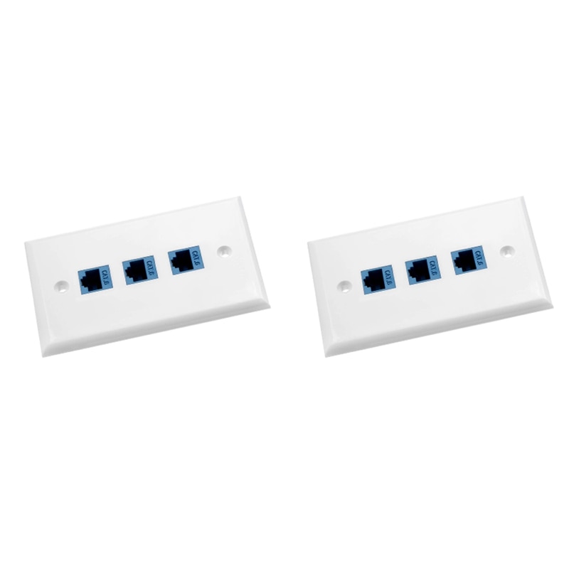 2Pack 3-Port Ethernet Wall Plate, RJ45 Wall Plate With RJ45 Keystone Inline Coupler Insert,Cat6 Keystone Jack Wall Plate