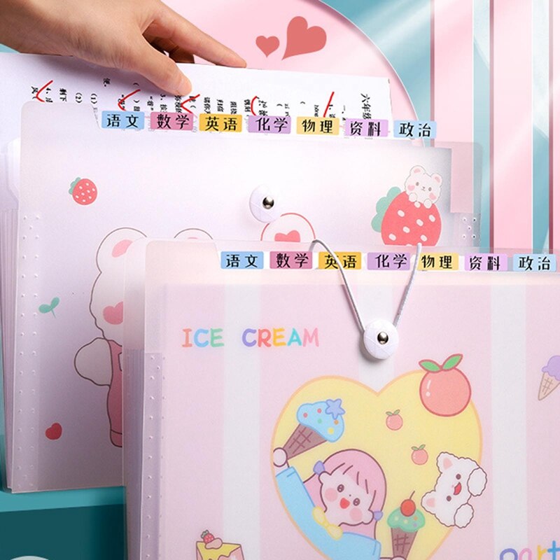 Multi-layer A4 Expanding Wallet File Folder Rope Buckle Cartoon Bag Large-capacity School Office Data Storage Organizer