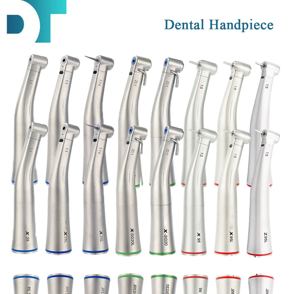 Dental Contra Angle Increase Speed Handpiece 1:5 Fiber Optic Motor Inner Water Spray Mini Head Red Ring Handpieces