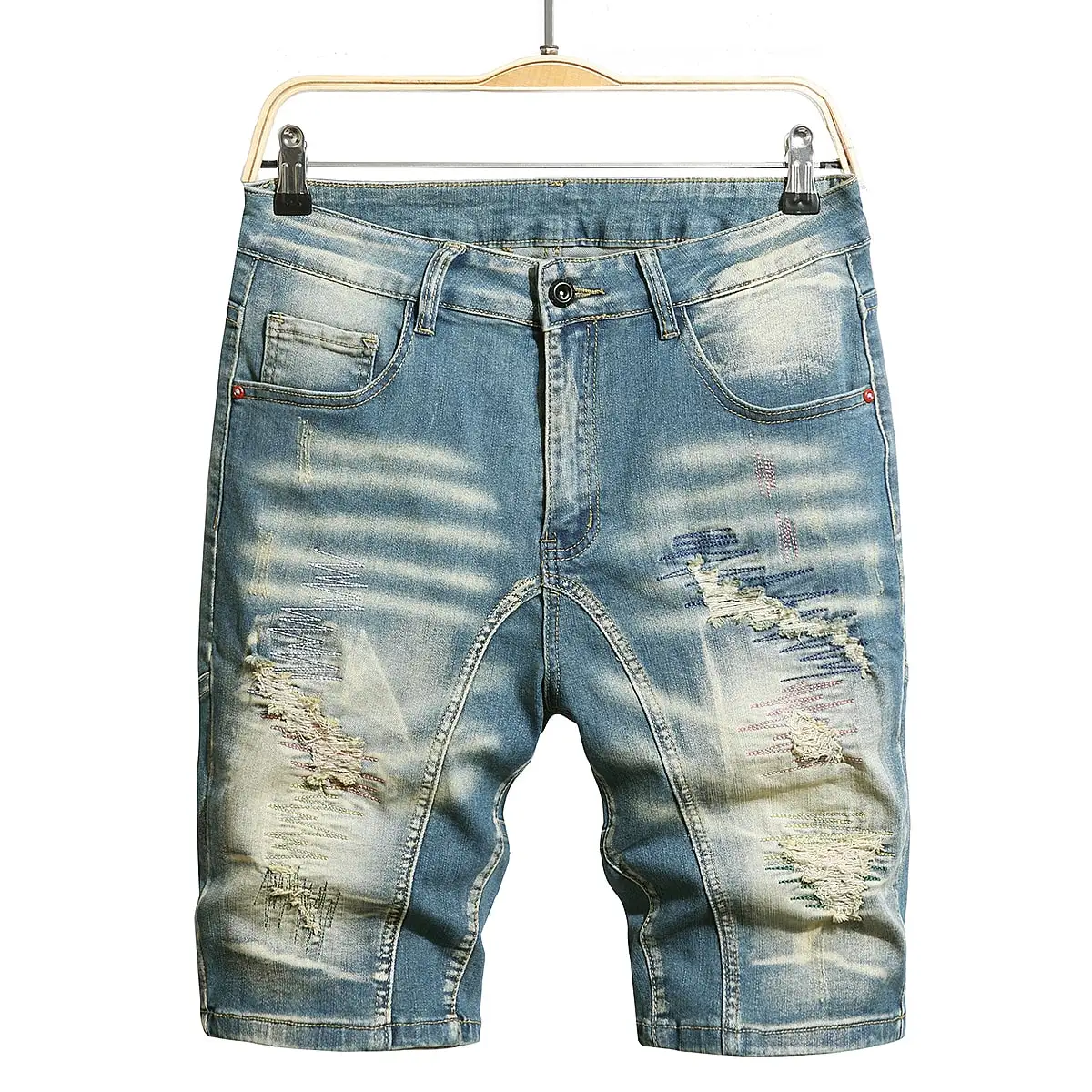 NEW Men's Graffiti Ripped Summer Fashion Short Jeans Casual Slim Big Hole Retro Style Denim Shorts Male Brand Clothes