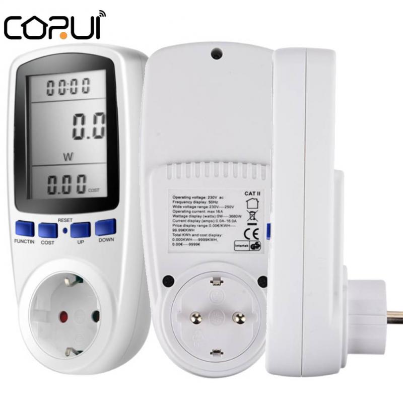 CORUI AC Digital Wattmeter Power Meter LCD Energy Meter Power Monitor EU Plug Socket Power Kilowatt Wattage Voltage Meter 220V
