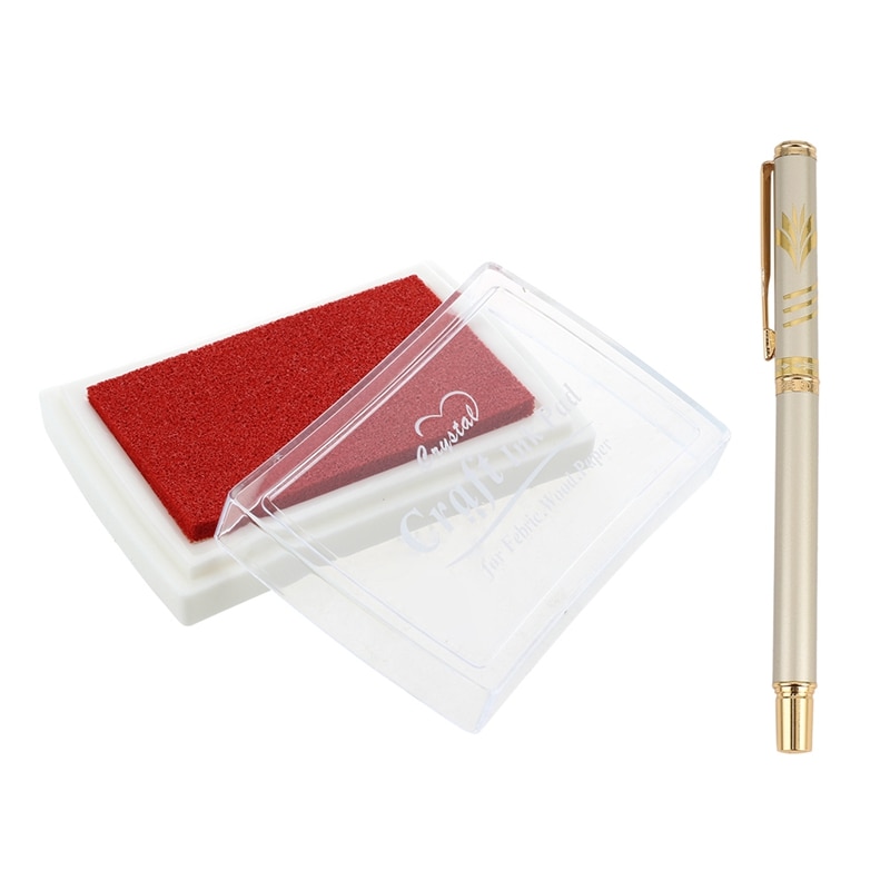 1 Pcs Ink Pad Ink Color Red Fingerprint Gift & 1 Pcs Metal Pen Signature Pen Ball Pen Pen