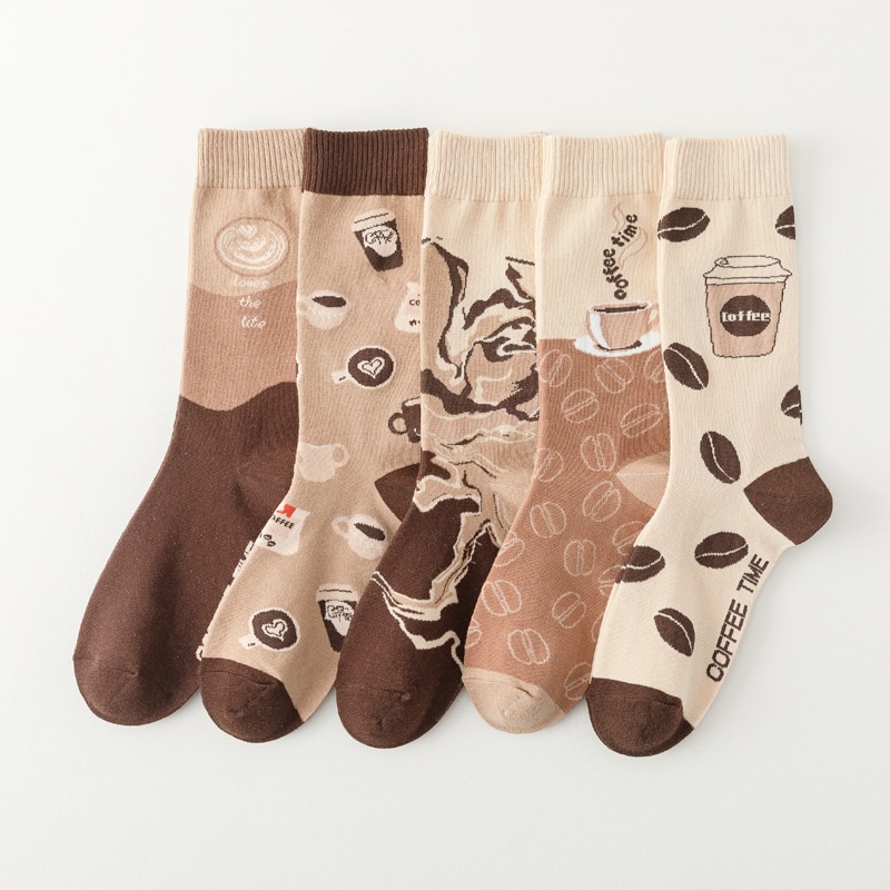 Personality Tide Cotton Socks For Women Fashion Ins Trend Coffee Pattern Socks Harajuku Sports Skateboard Girl Socks Wholesale
