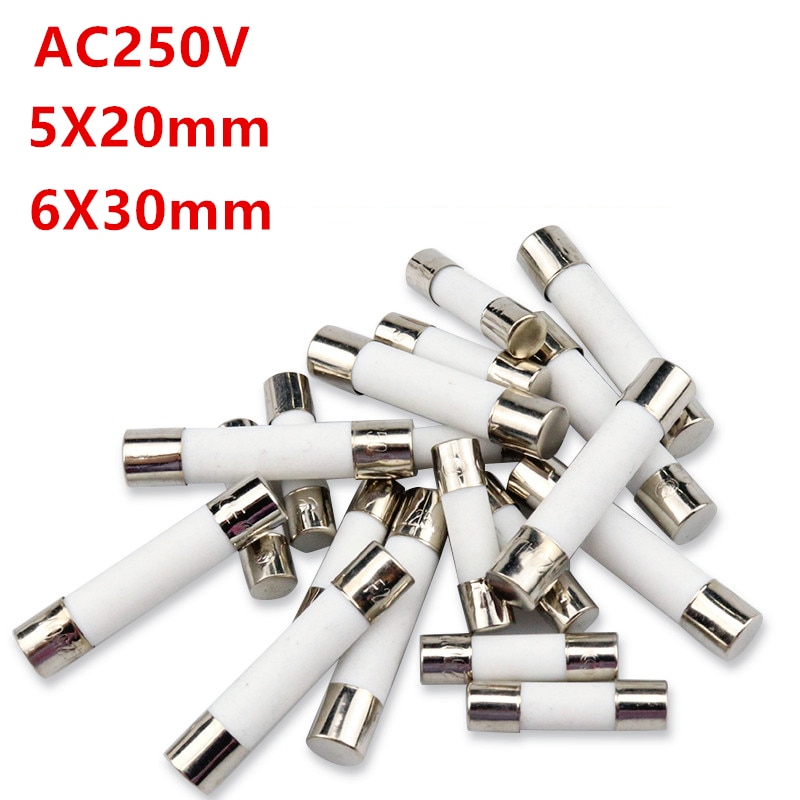 10pc/lot One Sell 5*20mm 6*30mm Fast Blow Tube Fuses mm 250V 0.5A 1A 2A 3A 4A 5A 6A 8A 10A 15A 20A 25A 30A AMP Fuse Ceramic fuse