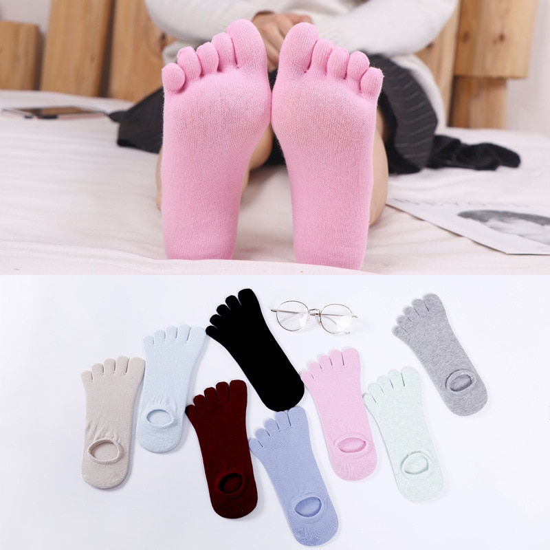 Spring Summer Thin Five Finger Socks Women's Short Socks Solid Color Low Cut Invisiable Socks Breathable Cotton Split Toe S