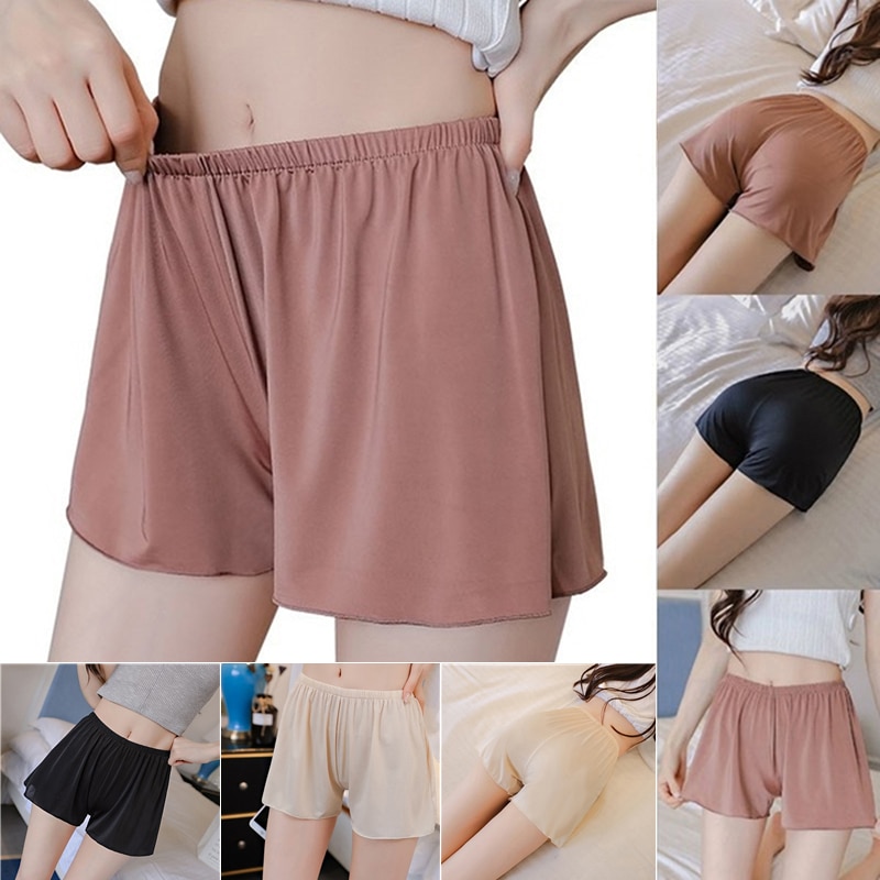 Ice Silk Satin Women's Safety Pants Summer Thin Breathable Non-curling Boxer Shorts Sexy Seamless Shorts Safety Pants for D