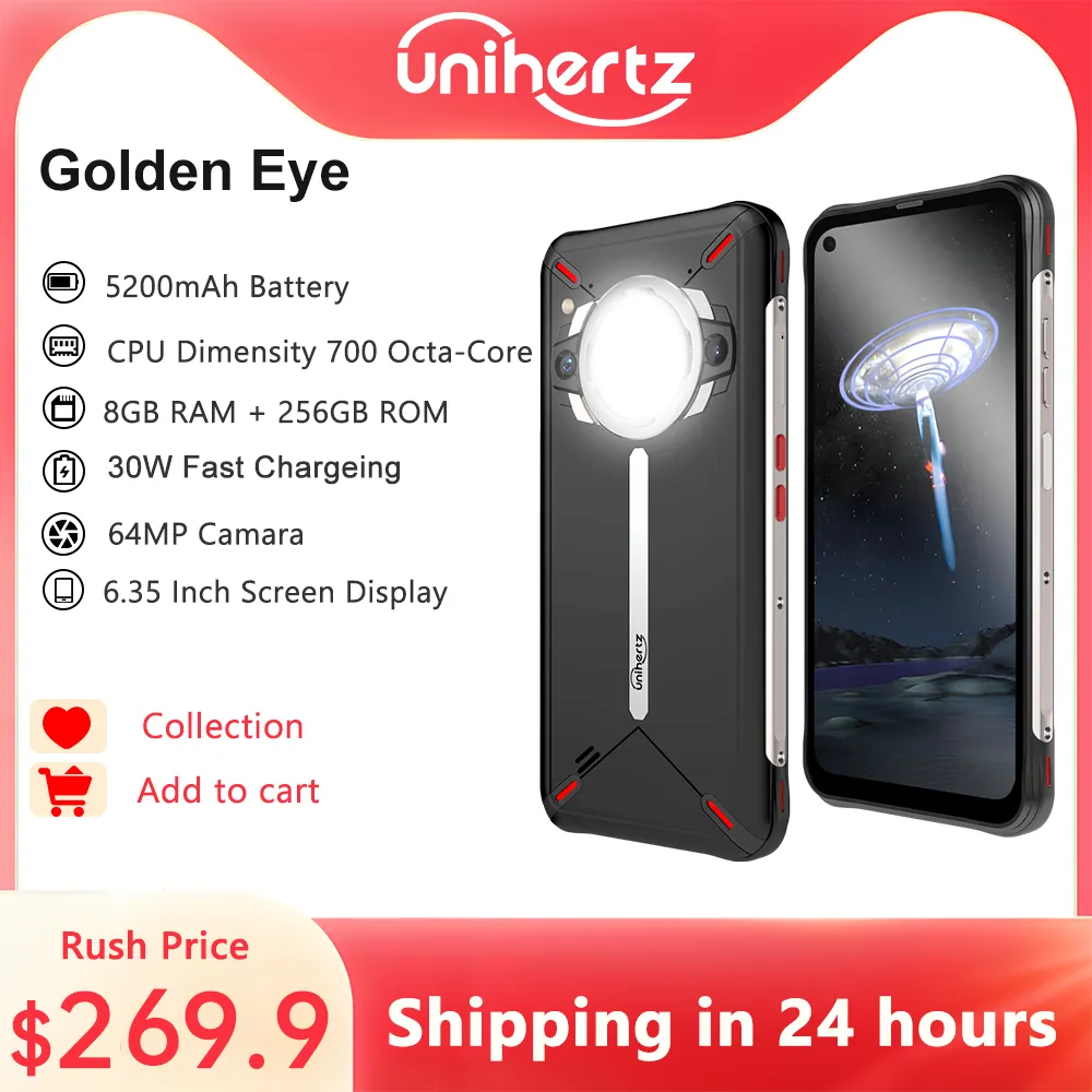 Unihertz Golden Eye 5g Ultra Slim Rugged Smartphone Camping Light 8GB 256GB 64MP Camera Cell Phone, Mobile Phone,30W ,5200mAh