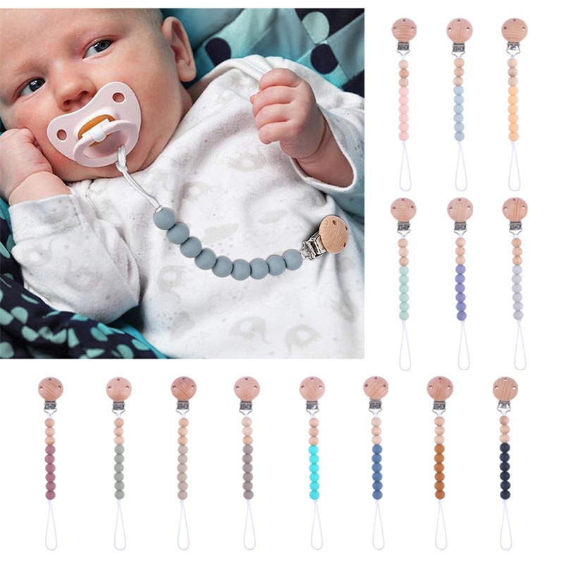 Baby Wooden Pacifier Clips Newborn Silicone Pacifiers Chain Infant Nipple Appease Soother Chains Clip Dummy Nipples Holder