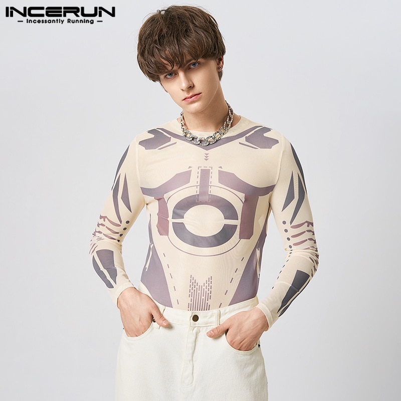 Homewear Jumpsuits New Mens Elastic See-through Mesh Rompers Sexy Fashionable Style Male Triangular Bodysuits S-5XL INCERUN 2023