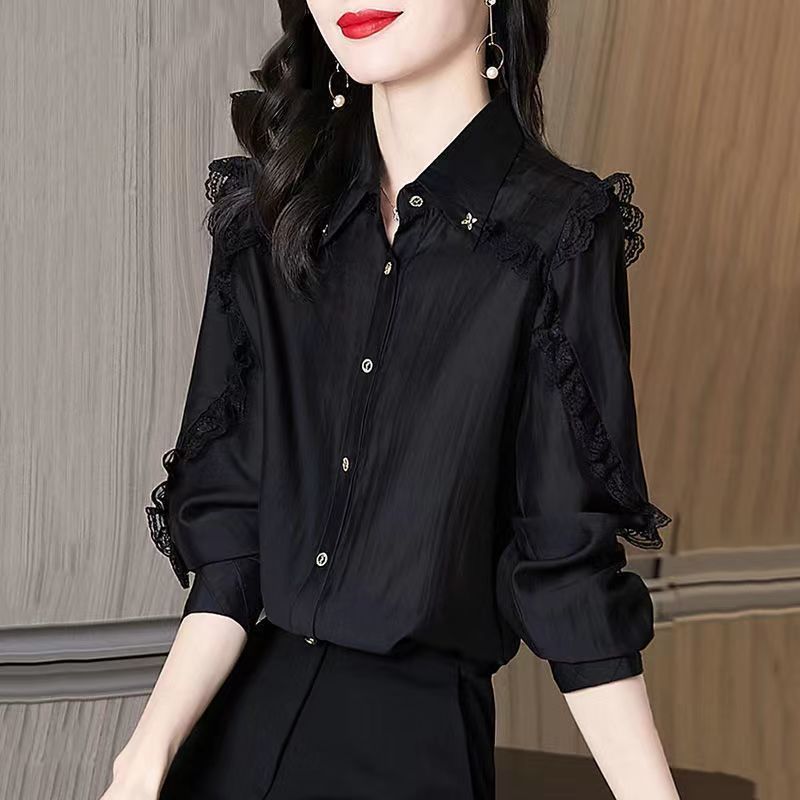 6XL Lace Chiffon Shirt Women's Top Loose Fashion Bottoming Long Sleeve Covering Belly Thin Women Clothing Blusas Mujer