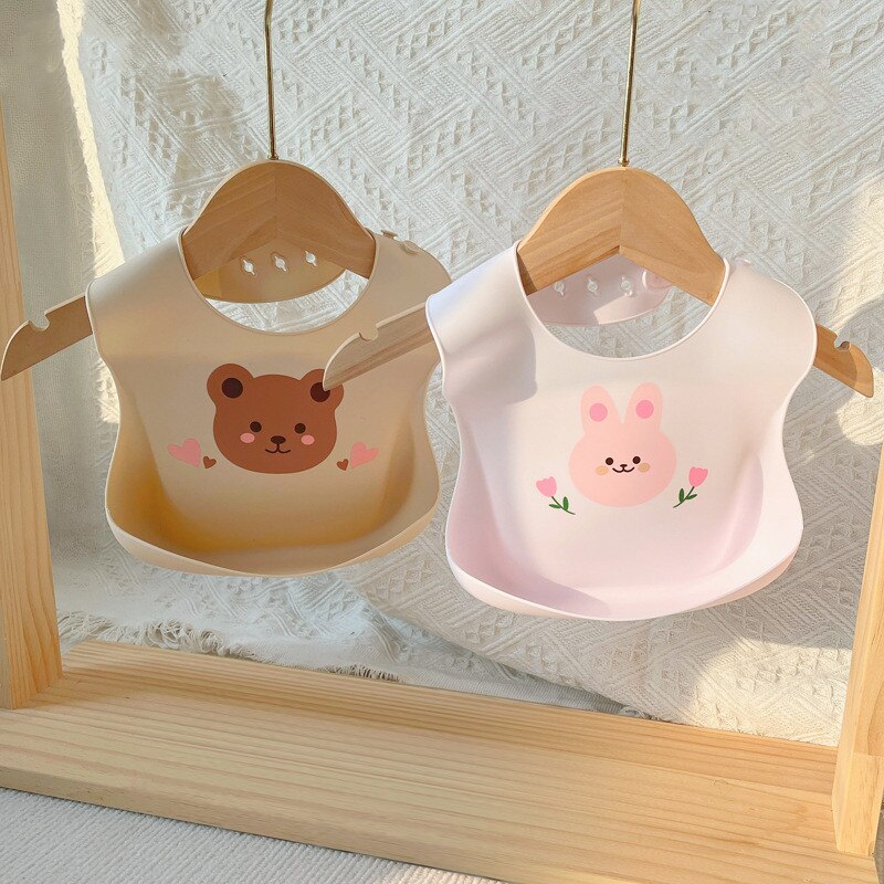 Lovely Cartoon Bear Bunny Waterproof Bibs for Infant Baby Bibs Toddler Boy Girl Food-grade Silicone Feeing Bib Kawaii Baby Stuff