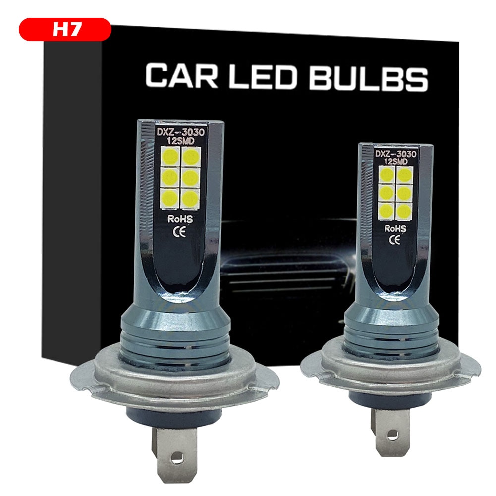 2Pcs H7 Automobile LED Fog Lamp Bulbs Waterproof Car Fog Light H4 H11H8 H9 H1 9005 9006 6000K White 12V 24V 20W 2000LM