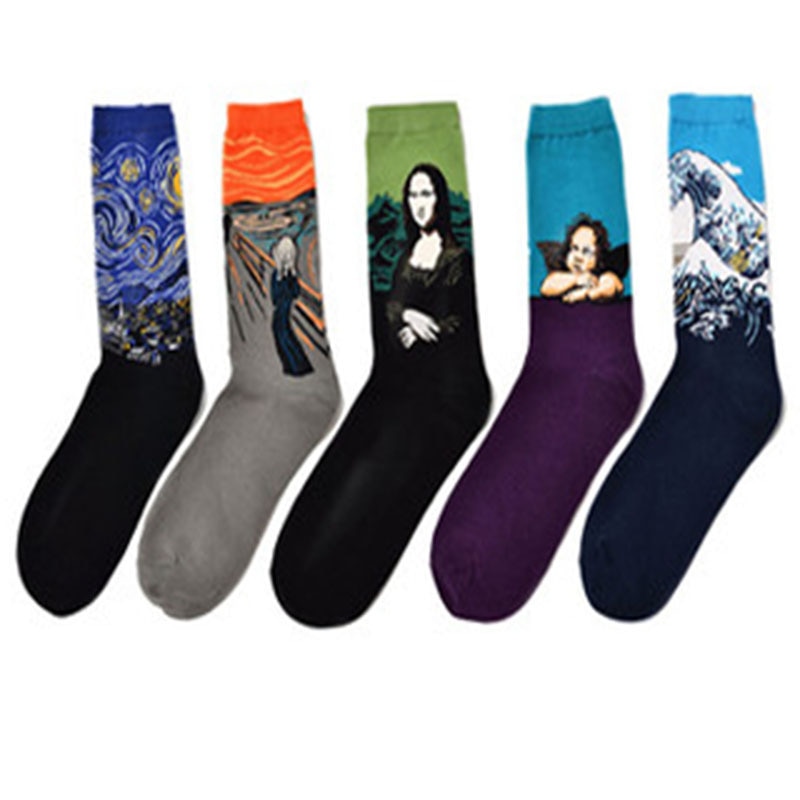 Oil painting socks in tube socks oil painting series men's and women's socks men's cotton socks long socks