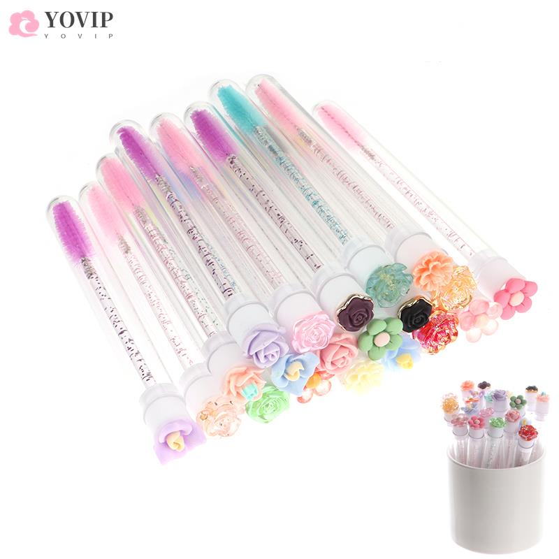 8pcs Reusable Eyelash Brush Tube Disposable Eyelash Wands Eyebrow Brush Replaceable Dust-proof Sparkling Broken Diamond Bottom
