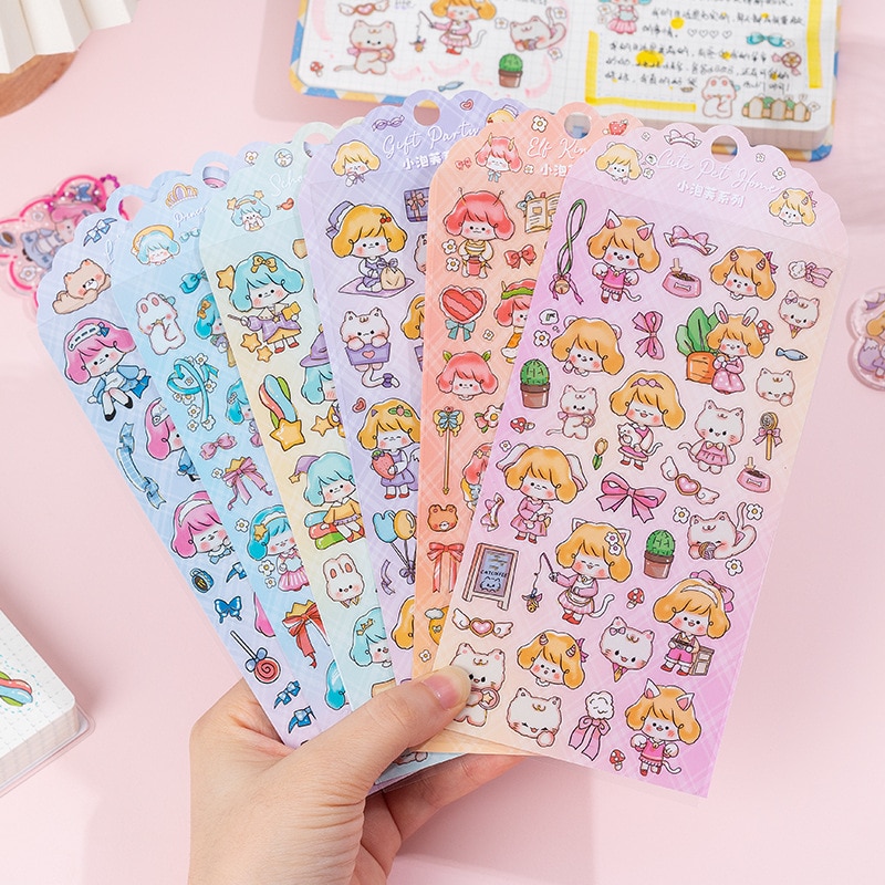 MOHAMM 1 Sheets Cartoon Little Princess Sticker Kawaii Girl Decal Gold Stamping Waterproof PVC Handbook Material Paper