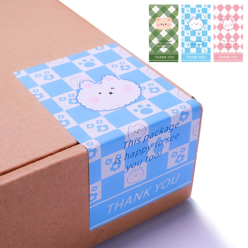 50Pcs 10CM*5CM Rectangle Cute Animals Bear Thank You Labels Stickers For Gift Package Wrapping Commodity Decor Small Business