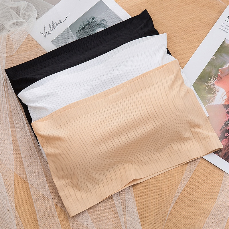 Non-Trace Ice Silk Breathable Mesh Wrapped Chest a Strapless One Word Ice Silk Around The Exposed The Strapless Bra With Back