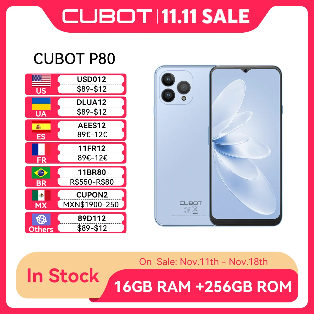 Cubot Global Version Android Smartphone P80, Android 13 Phone, 8GB RAM, 256GB/512GB ROM, NFC, 6.583" Large Screen, 48MP Cam