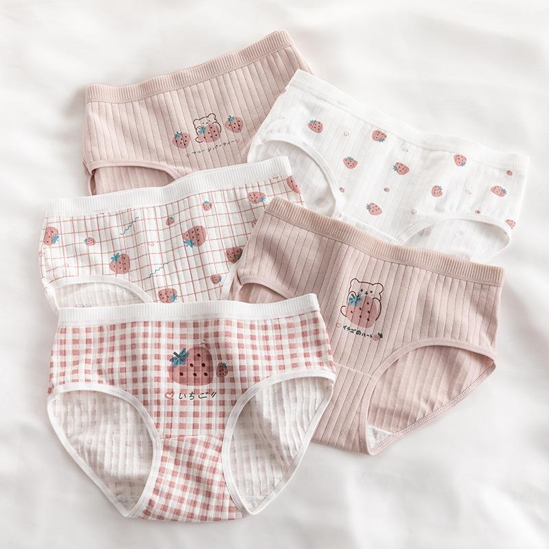 5pc Girls Cotton Underwear Lovely Girl Comfort Briefs Mid Waist Seamless Rabbit Panties Lace Panties Female Lingerie