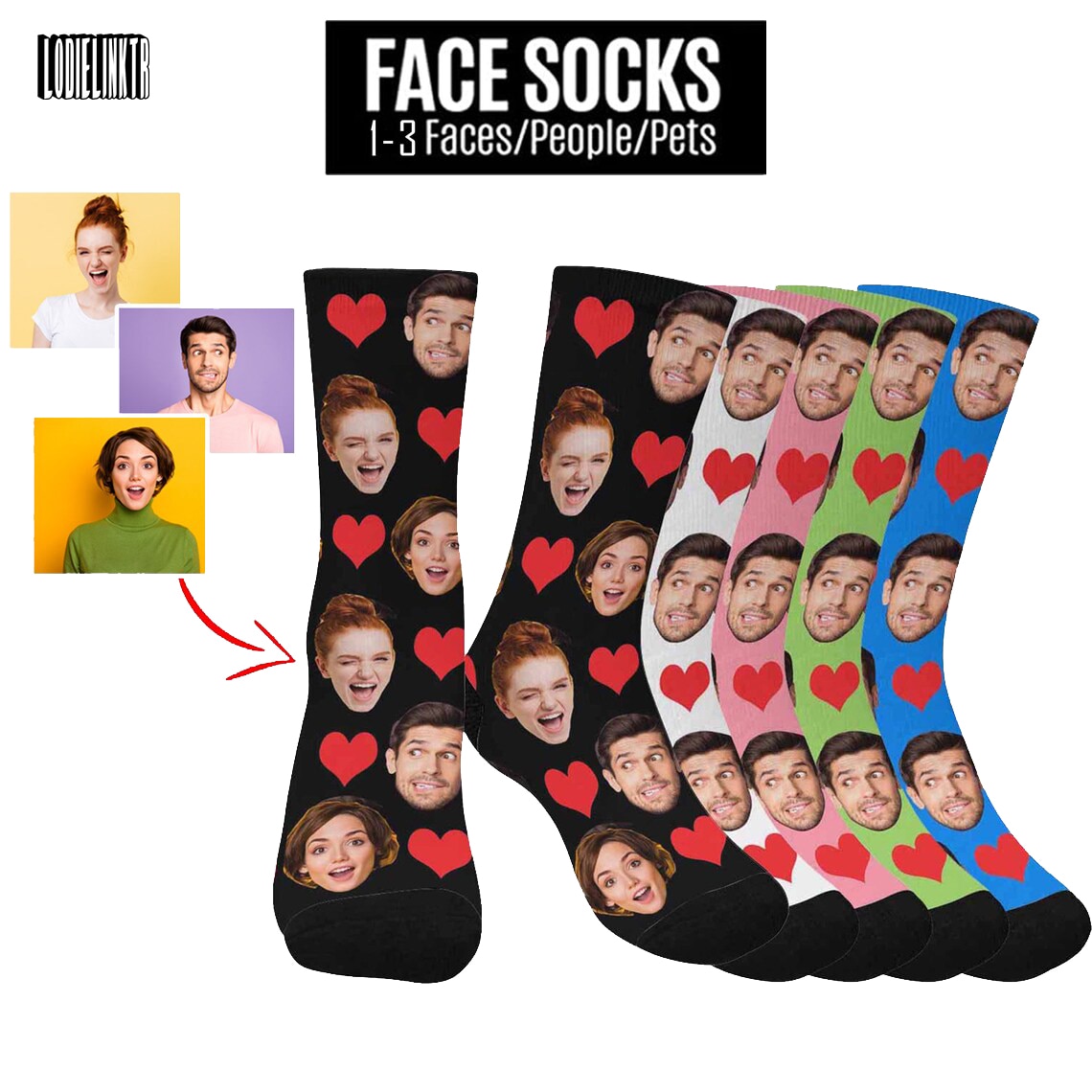 Custom Face Socks Personalized Heart Unisex Socks With Photo Print Pet Picture Mother's Day Family Anniversary Birthday Gif