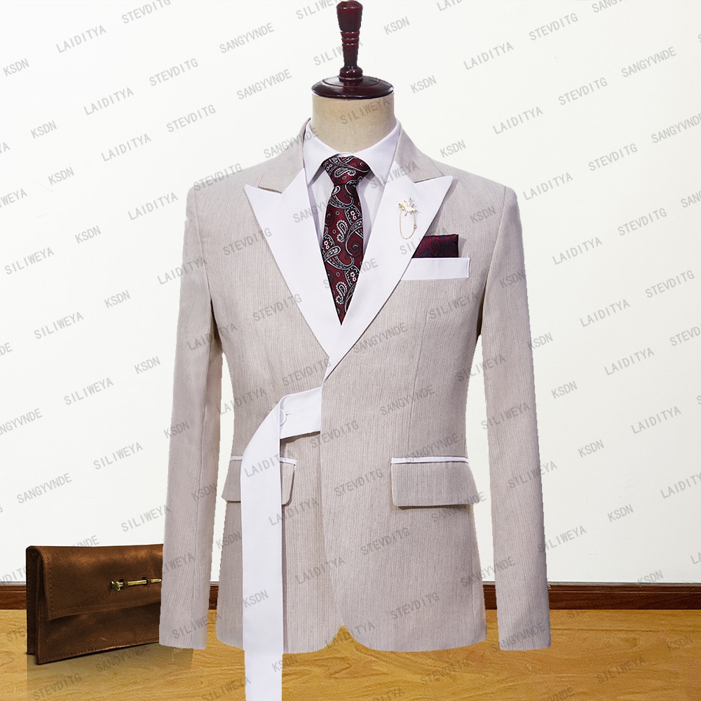 2023 Men's Jacket Suit Coat Fashion Summer New High Quality Business Khaki Linen Wrap Set Formal Wedding Gentleman