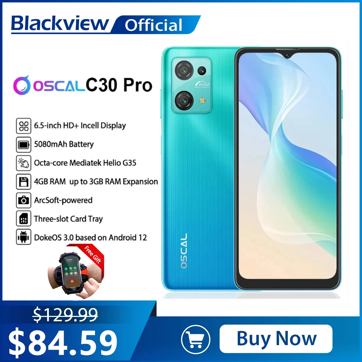 Blackview Oscal C30 Pro Android 12 Smartphone 7GB+64GB 6.5 Inch Mobile Phones 5080mAh Battery Dual 4G Telephones, Cellphone
