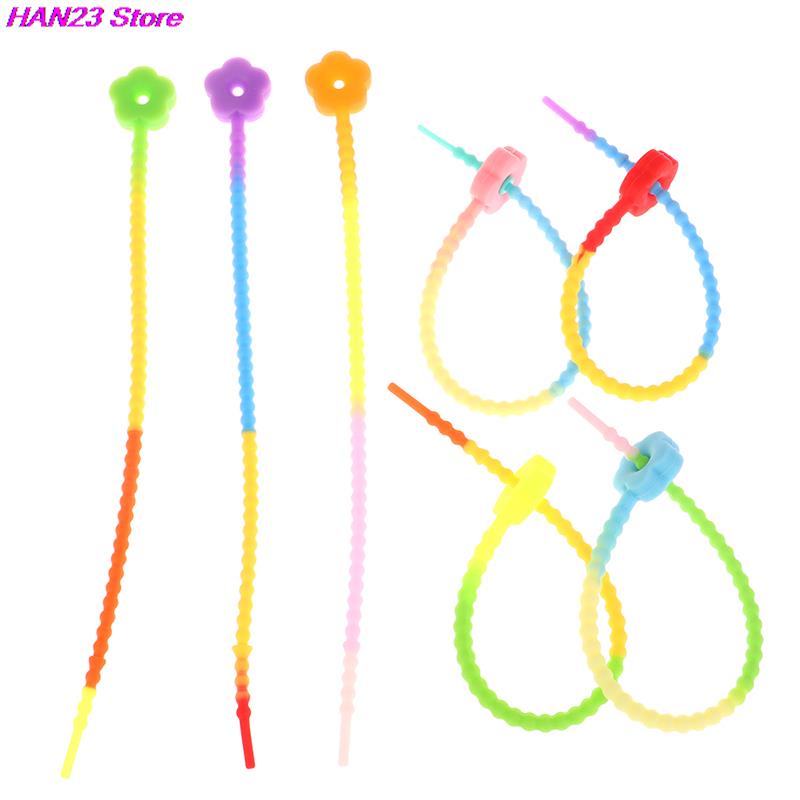 5PCS 21cm Long Candy Colored Silicone Rope Self-locking Cable Tie Mobile Phone Charging Cable Organizer