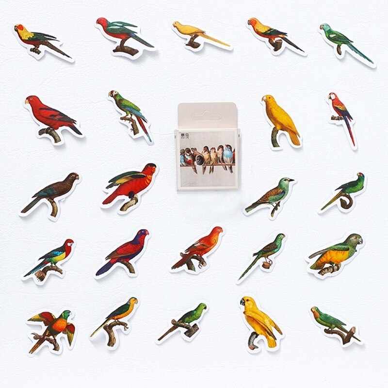 46 Pcs Watercolor Birds Sticker Cute Aesthetic Diary Travel Paper Junk Journal Stickers Scrapbooking Stationery Sticker Flakes
