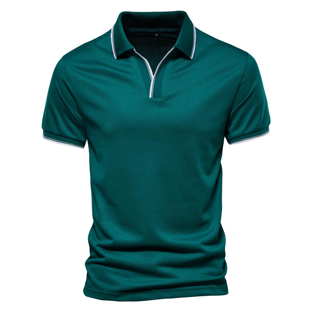 2023 Men'sspring New V-Neck Polo Shirt Men Solid Color Fashion Casual Mens Shorts Sleeve Work Clothes Summer Streetwear Men