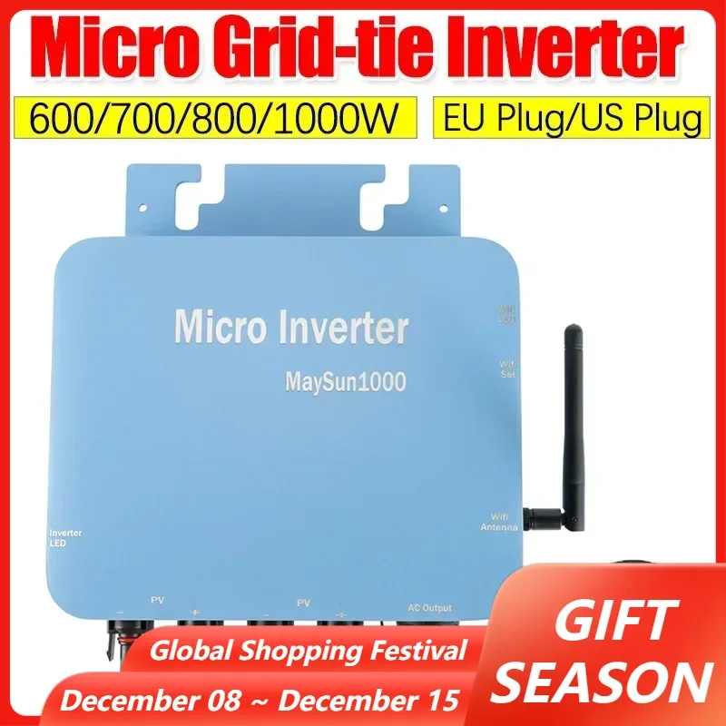 600W 700W 800W 1000W Micro Solar Panel Smart Pure Sine Wave Power Inverter DC 20-60V On Grid Tie Inverter for AC 220V Home