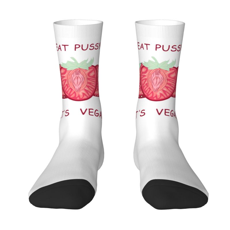 Funny Print Eat Pussy Its Vegan Socks for Men Women Stretch Summer Autumn Winter Veganism Crew Socks