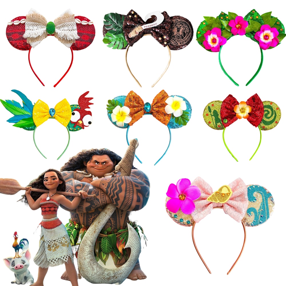 Disney Mickey Ear Headband Sequin Bows Girl Adult Kids Halloween Party Amusement Park Cosplay Mona Lion King Hair Accessories