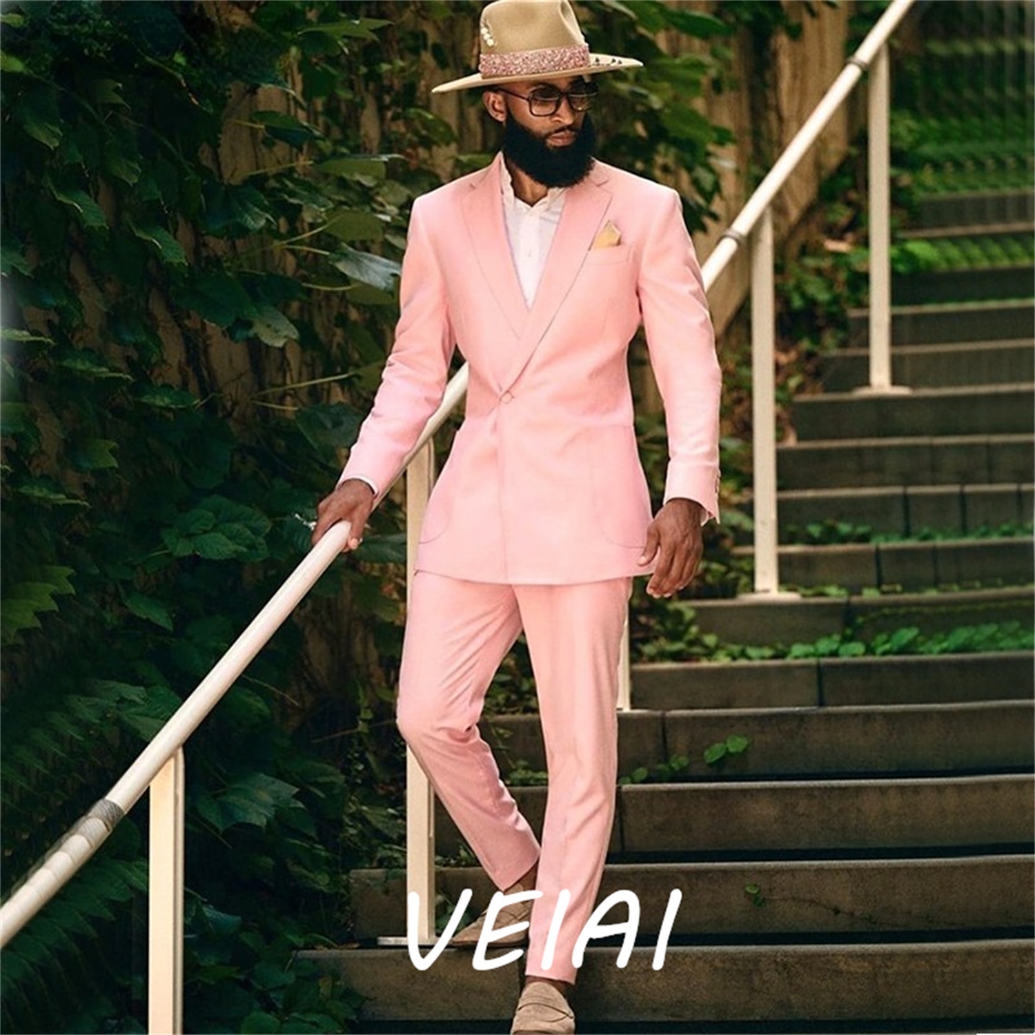 Suits for Men Pink Notched Lapel One Button 2 Pcs Coat+Pants Blazer Jacket Tuxedos Groom Wedding Slim Fit Costume Homme 2023