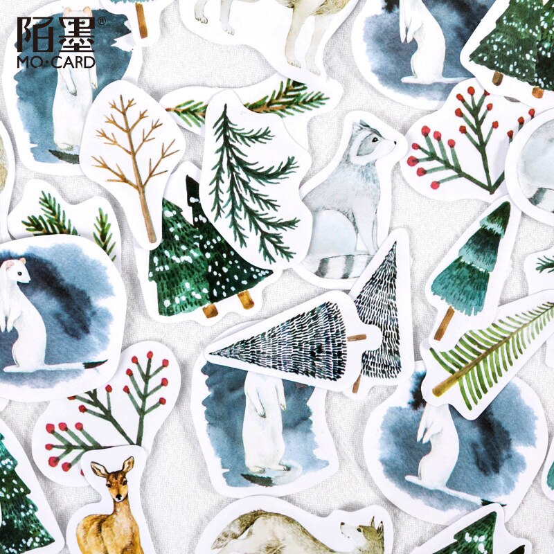 45Pcs Box Stickers Forest Fresh Plant Supplies Diary Album closure Collage Green Decorative Material Scrapbooking 4CM