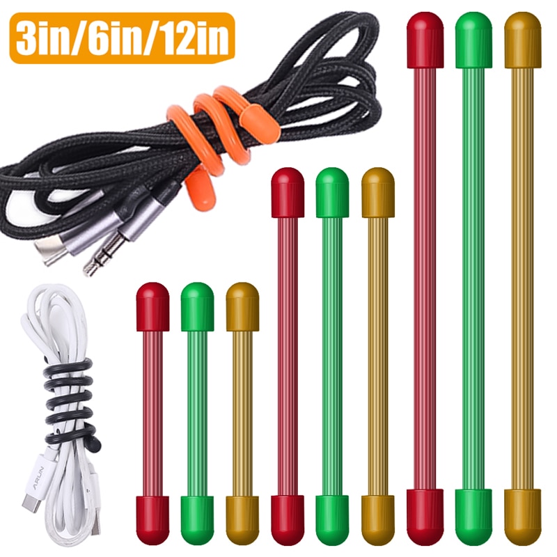 3PCS Bendable Rubber Cable Ties Reusable Silicone Wire Organizer Multifunction Charging Data Cord Earphone Cable Winder 3/6/12in