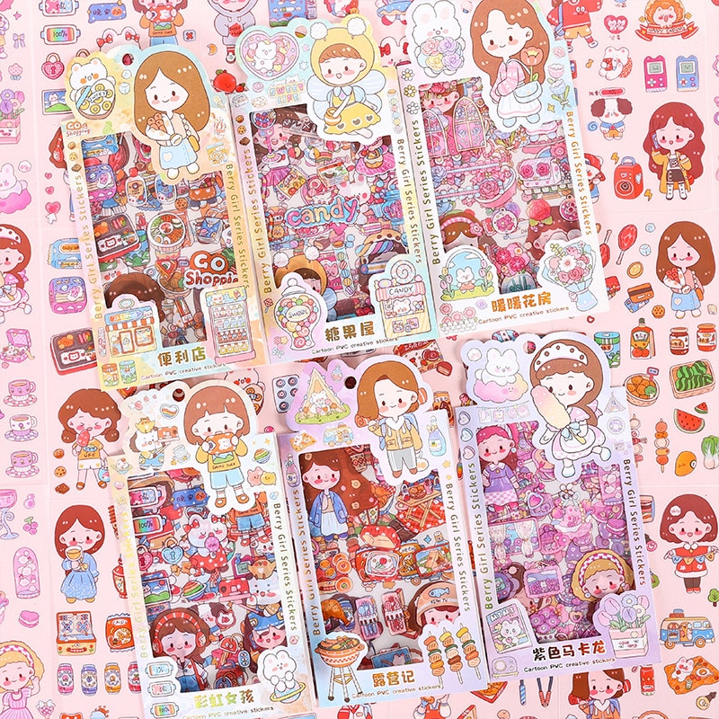 MOHAMM 4 Sheets Cartoon Sweetheart Girl Sticker Handheld Tent Creative Cute Material