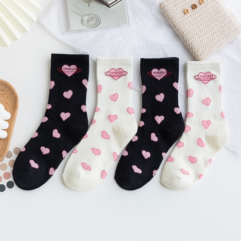 Socks women's stockings pink love cute Japanese spring and autumn style black and white sweet Korean version stockings