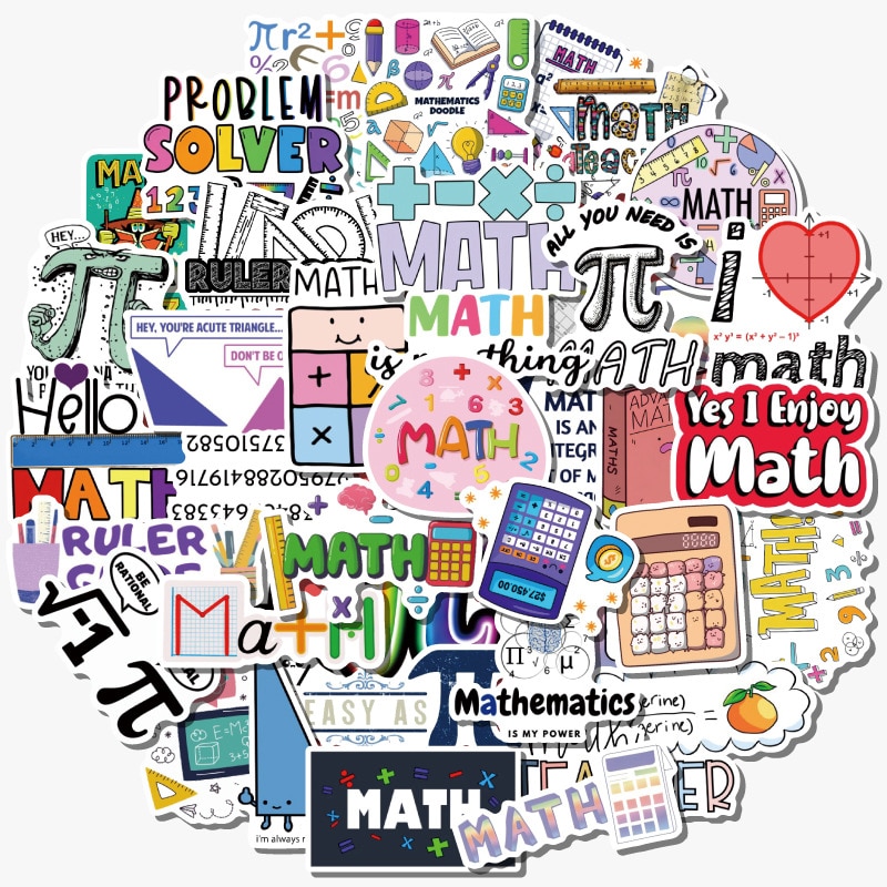 50pcs Mathematical Elements Stickers Pack for Kids DIY Stationery Phone Laptop Teacher Education Sticker Decals
