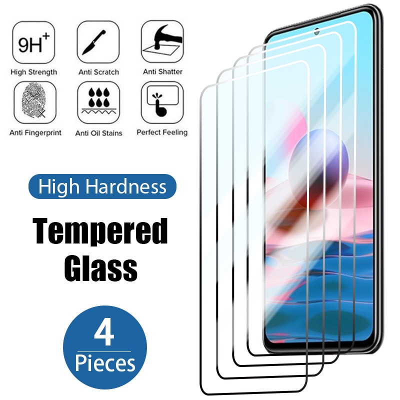 4PCS Protective Glass for Redmi Note 12 11 10 9 8 7 Pro Plus 5G Screen Protector for Redmi 9A 10C Note 11S 10S 9T 8T 11T 10T