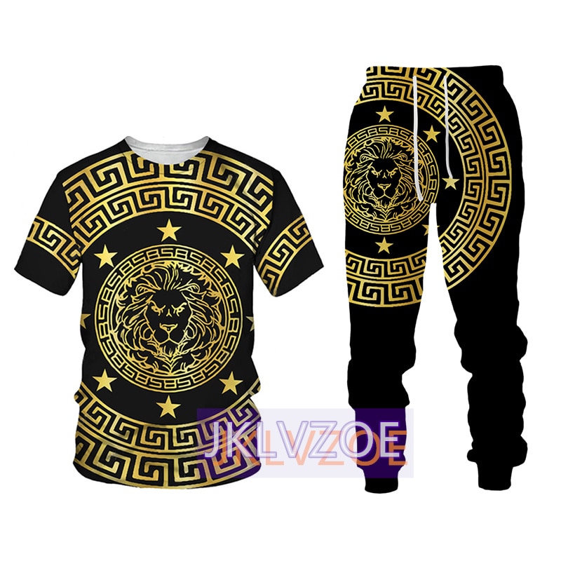 Men's Tracksuit T Shirt Set Luxury 3D Printed 2 Piece Suit for Summer Trousers Oversized Men Clothing Harajuku Beach Pant S