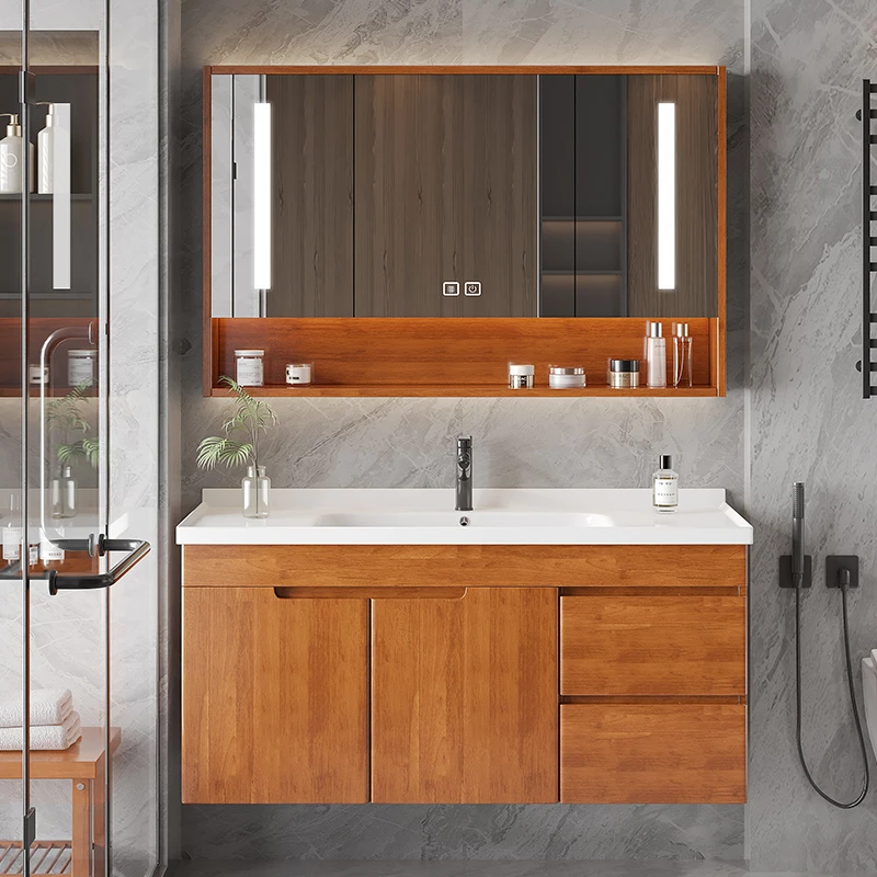 Oak bathroom cabinet combination solid wood intelligent modern simple toilet sink hand washing basin cabinet bathroom cabinet