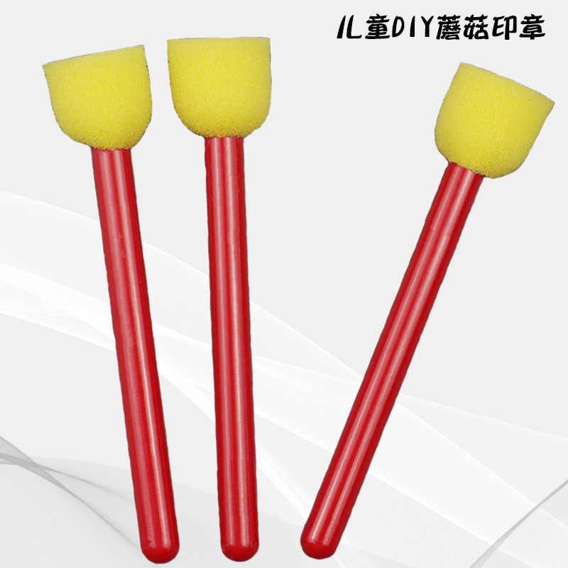 Children'S Graffiti Diy Painting Sponge Seal Sponge Brush Mushroom Head Circular Rubbing Painting Seal Plastic Handle